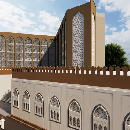 Madrasa Building Side View — Architectural Render